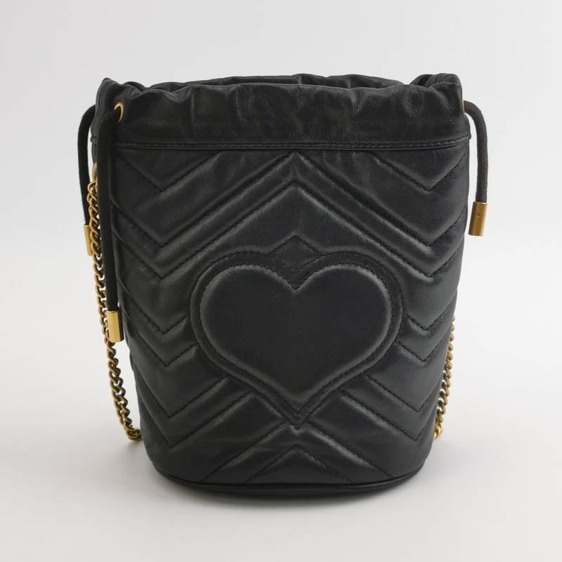 Gucci GG Marmont迷你牛皮V紋絎縫雙G標誌水桶包斜背包單肩包-4