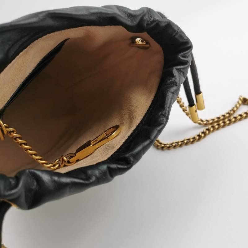 Gucci GG Marmont迷你牛皮V紋絎縫雙G標誌水桶包斜背包單肩包-6