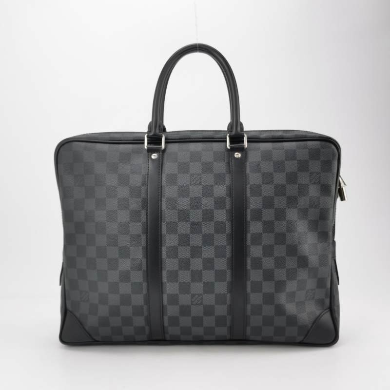 Louis Vuitton(LV) Porte Documents Voyage牛皮棋盤格矩形手提包-4
