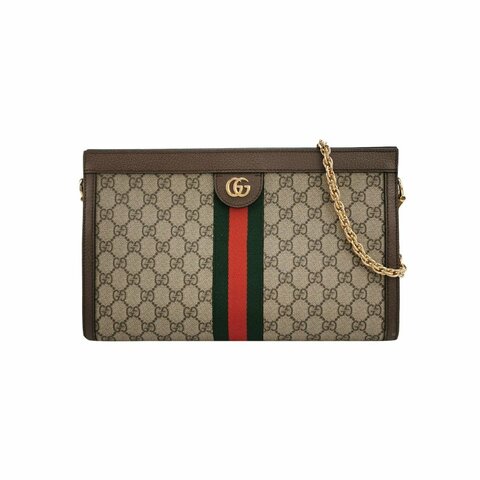 Gucci Ophidia中型牛皮帆布GG老花條紋雙G斜挎包肩背包