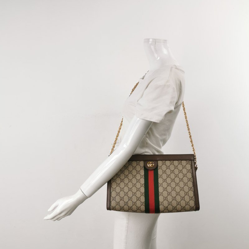 Gucci Ophidia中型牛皮帆布GG老花條紋雙G斜挎包肩背包-1