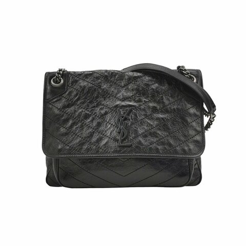 Saint Laurent Niki大油蠟皮純色V紋絎縫YSL 標誌肩包