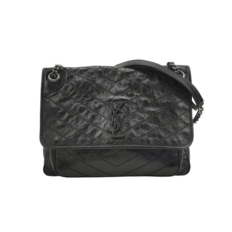 Saint Laurent Niki大油蠟皮純色V紋絎縫YSL 標誌肩包-0