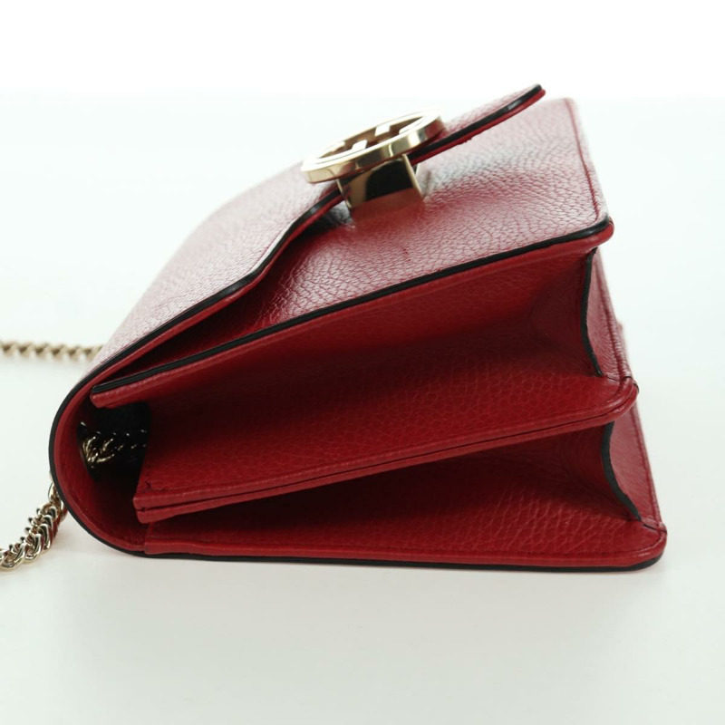 【日本直送】GUCCI 鏈條單肩包 皮革 紅色 金色 510304 Auth mr2272V-2