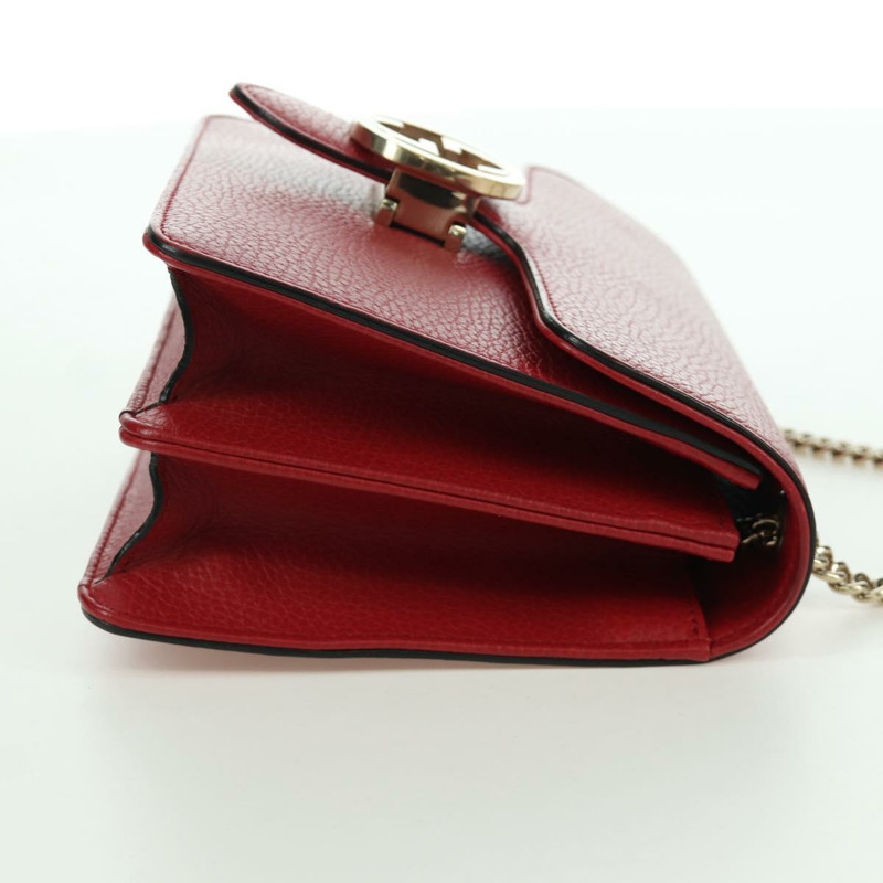 【日本直送】GUCCI 鏈條單肩包 皮革 紅色 金色 510304 Auth mr2272V-3