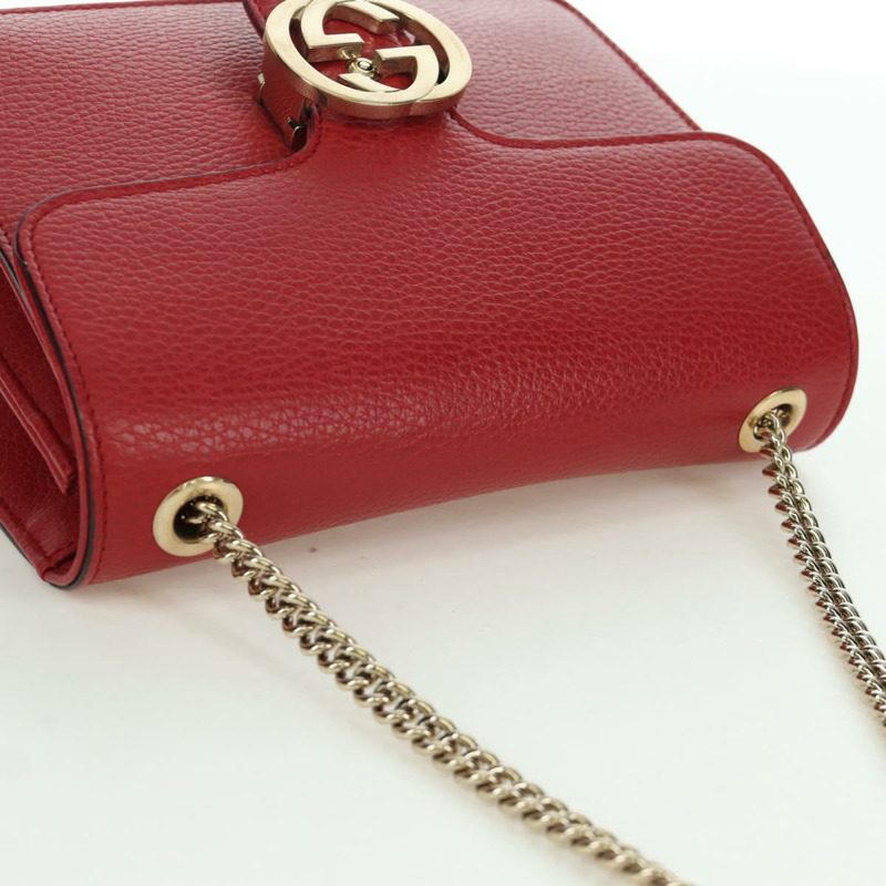 【日本直送】GUCCI 鏈條單肩包 皮革 紅色 金色 510304 Auth mr2272V-5