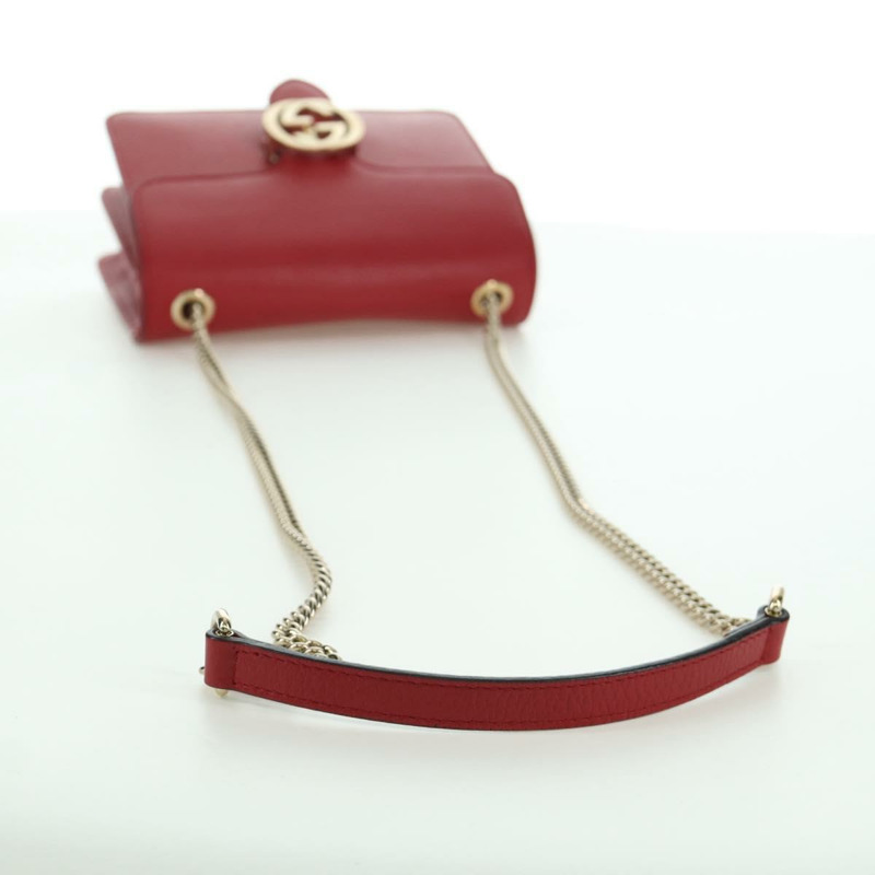 【日本直送】GUCCI 鏈條單肩包 皮革 紅色 金色 510304 Auth mr2272V-6