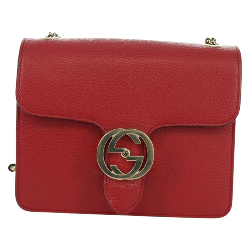 【日本直送】GUCCI 鏈條單肩包 皮革 紅色 金色 510304 Auth mr2272V-12