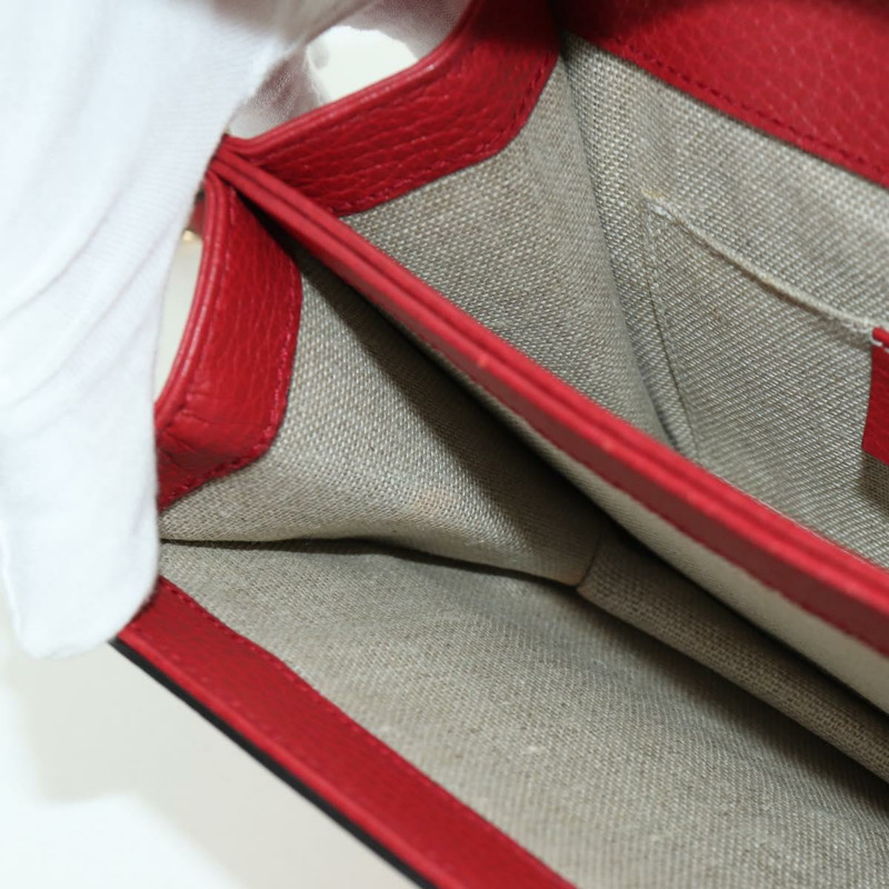 【日本直送】GUCCI 鏈條單肩包 皮革 紅色 金色 510304 Auth mr2272V-20