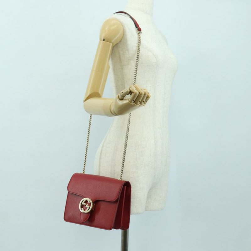 【日本直送】GUCCI 鏈條單肩包 皮革 紅色 金色 510304 Auth mr2272V-22