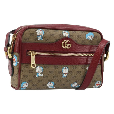 GUCCI Micro GG Supreme哆啦A夢手提包 PVC 米色 金色 647784 正品 ka3475SAM