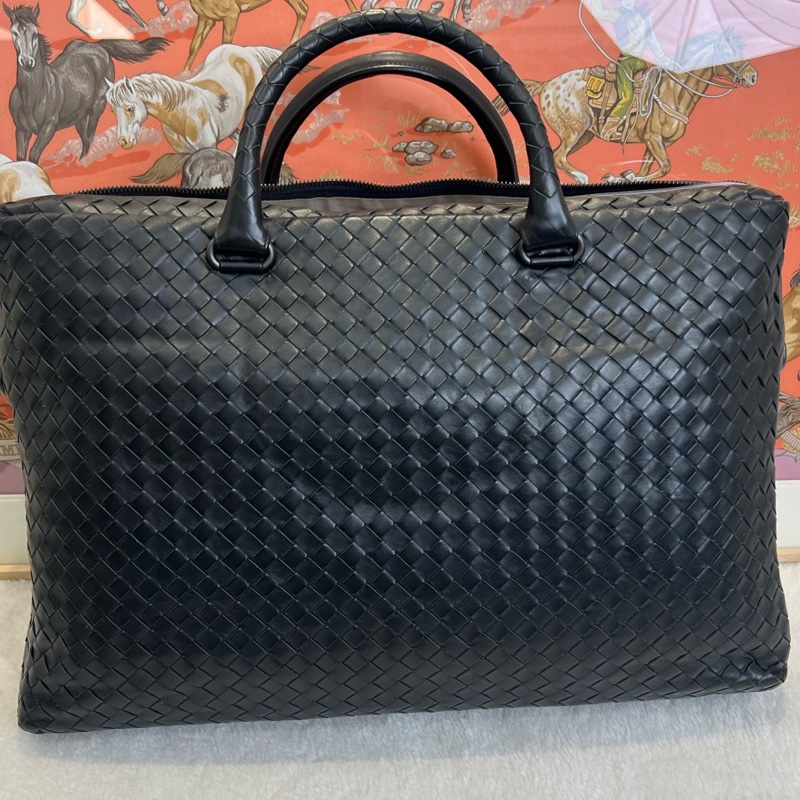 葆蝶家/Bottega Veneta 編織公文包 黑色 底長43 附件:肩帶-1