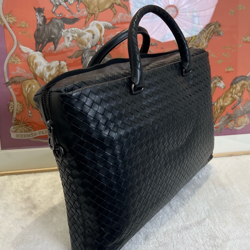 葆蝶家/Bottega Veneta 編織公文包 黑色 底長43 附件:肩帶-3