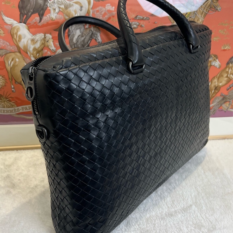葆蝶家/Bottega Veneta 編織公文包 黑色 底長43 附件:肩帶-4