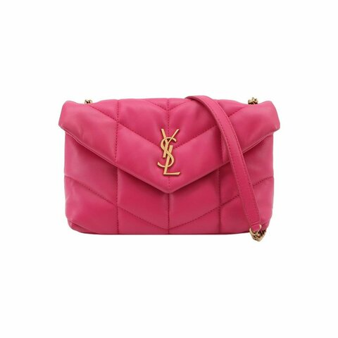 Saint Laurent Puffer迷你羊皮純色絎縫YSL標誌 斜背包單肩包