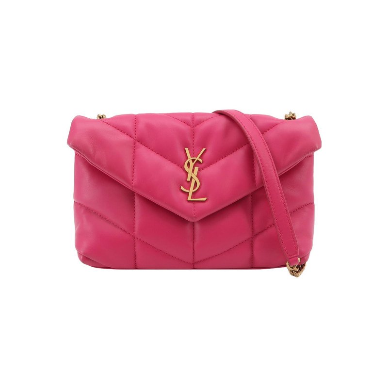 Saint Laurent Puffer迷你羊皮純色絎縫YSL標誌 斜背包單肩包-0