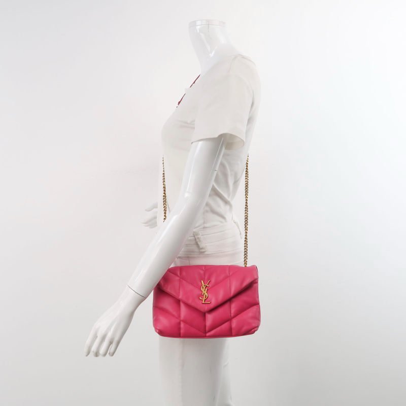 Saint Laurent Puffer迷你羊皮純色絎縫YSL標誌 斜背包單肩包-1