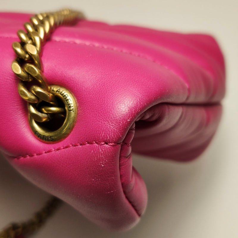 Saint Laurent Puffer迷你羊皮純色絎縫YSL標誌 斜背包單肩包-15