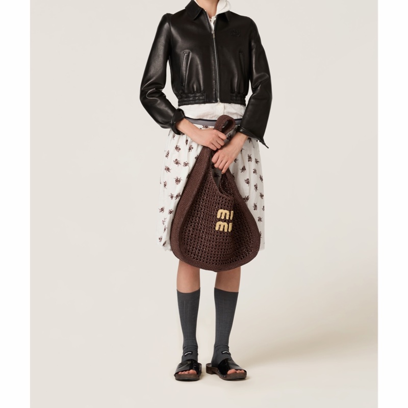 Miu Miu 女士 拉菲草效果編織流浪包均碼碼常規、44cm*8cm*31.5cm-5