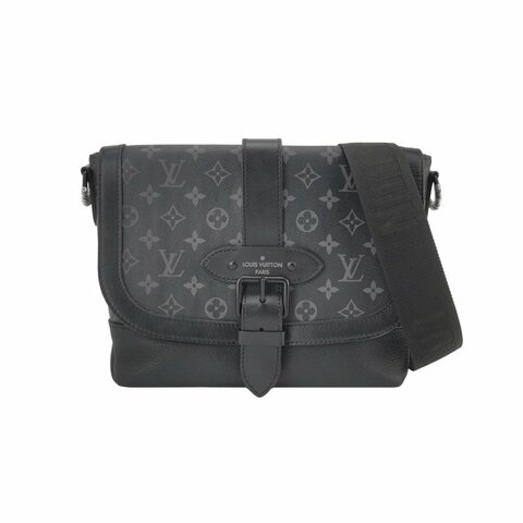 Louis Vuitton (LV)Saumur雙子星牛皮老花皮帶 扣斜背包單肩包晶片款