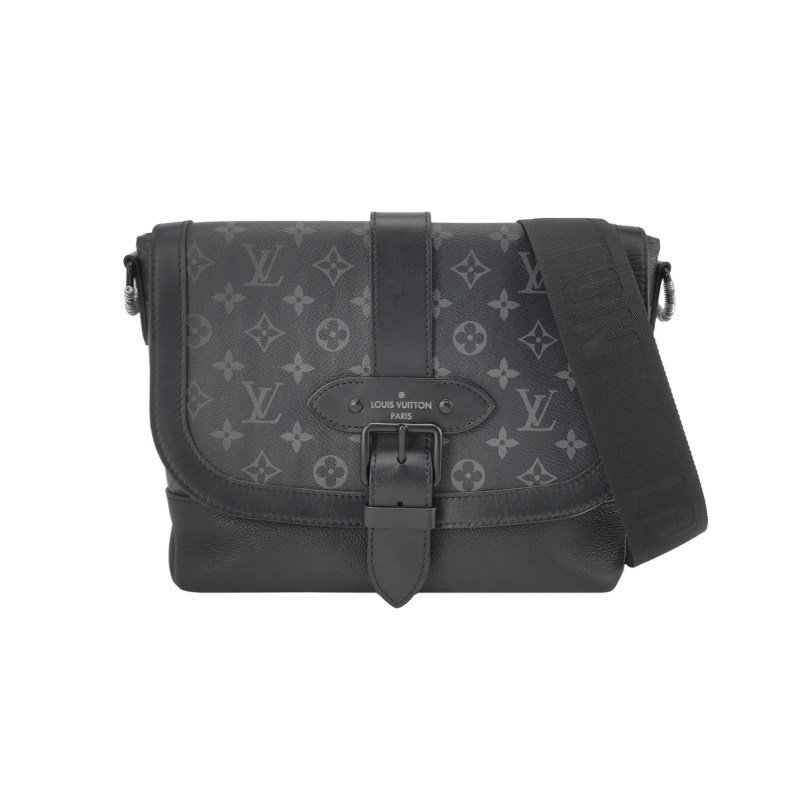 Louis Vuitton (LV)Saumur雙子星牛皮老花皮帶 扣斜背包單肩包晶片款-0