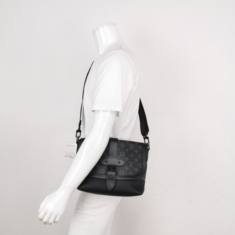 Louis Vuitton (LV)Saumur雙子星牛皮老花皮帶 扣斜背包單肩包晶片款-1