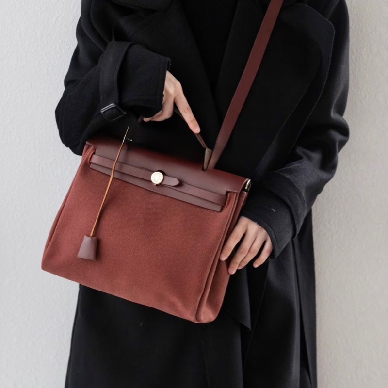 「JL精品代購」98新 Hermes 愛馬仕 herbag 米咖 兩包可替換-2