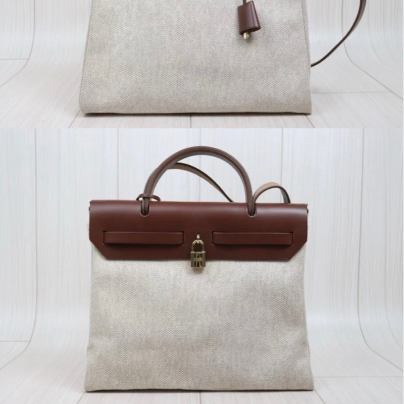 「JL精品代購」98新 Hermes 愛馬仕 herbag 米咖 兩包可替換-4