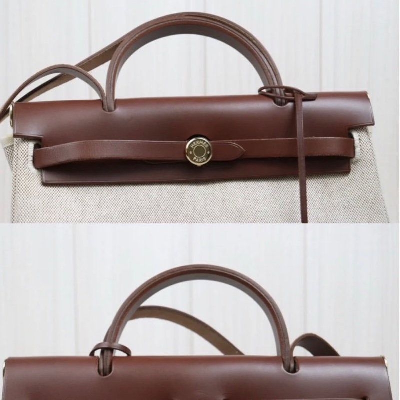 「JL精品代購」98新 Hermes 愛馬仕 herbag 米咖 兩包可替換-11