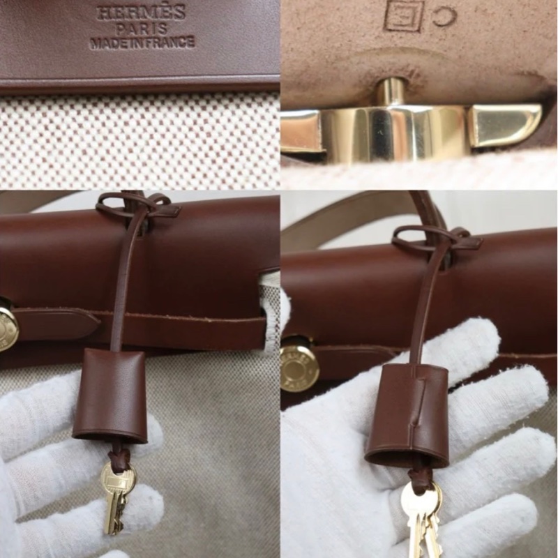 「JL精品代購」98新 Hermes 愛馬仕 herbag 米咖 兩包可替換-12