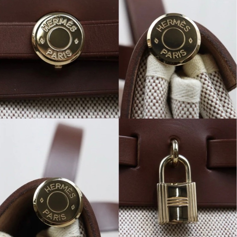 「JL精品代購」98新 Hermes 愛馬仕 herbag 米咖 兩包可替換-13