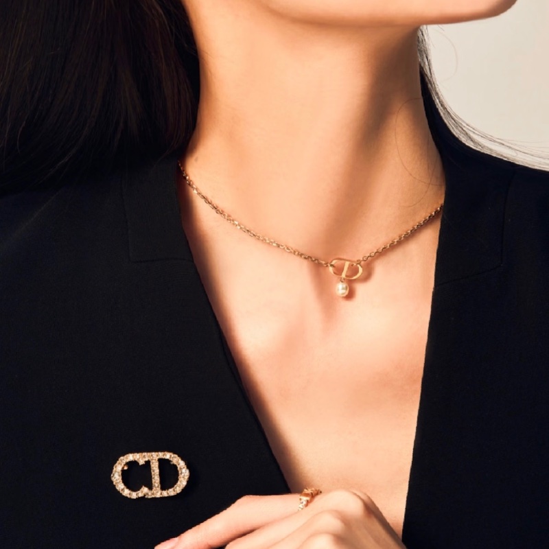 莉亞精品♡ Dior 金色垂墜 珍珠可調節項鍊 二手-1