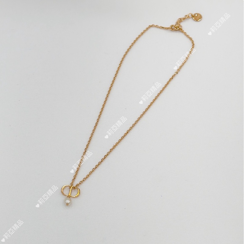 莉亞精品♡ Dior 金色垂墜 珍珠可調節項鍊 二手-2