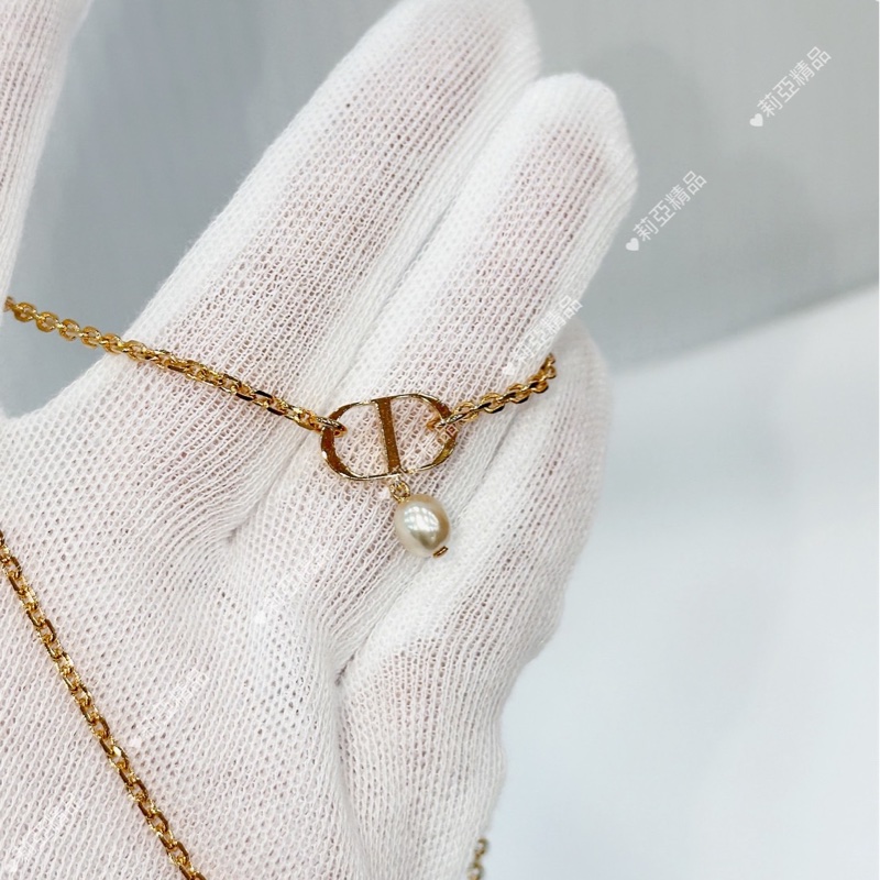莉亞精品♡ Dior 金色垂墜 珍珠可調節項鍊 二手-4