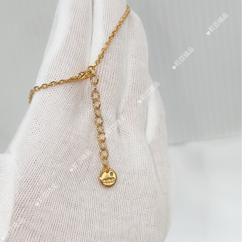 莉亞精品♡ Dior 金色垂墜 珍珠可調節項鍊 二手-6