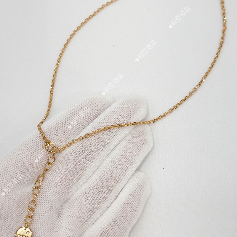 莉亞精品♡ Dior 金色垂墜 珍珠可調節項鍊 二手-9