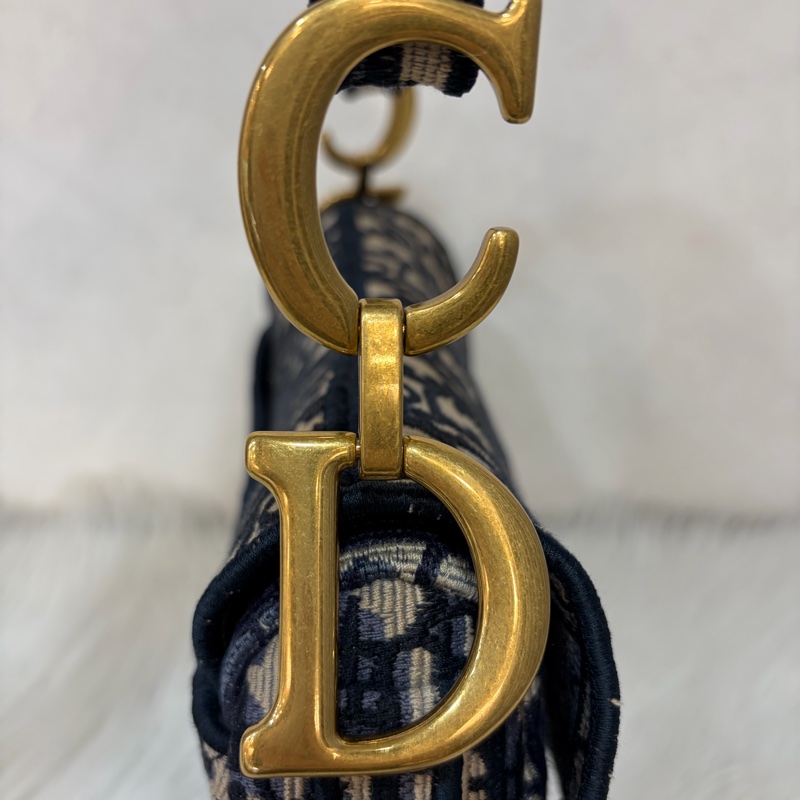 Dior Saddle M0446藍色 緹花 老花 CD 金釦 馬鞍包 手提包單肩包-2