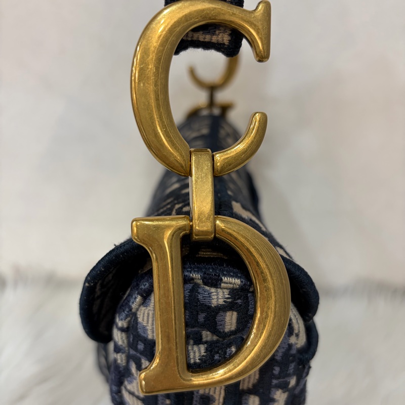 Dior Saddle M0446藍色 緹花 老花 CD 金釦 馬鞍包 手提包單肩包-5