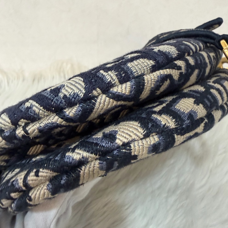 Dior Saddle M0446藍色 緹花 老花 CD 金釦 馬鞍包 手提包單肩包-15