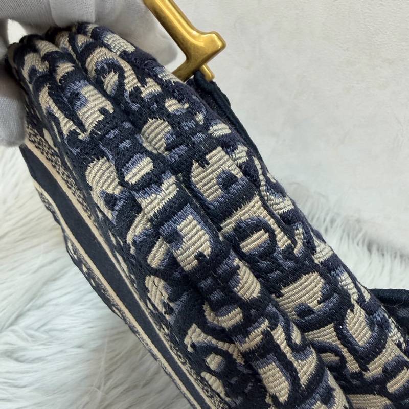 Dior Saddle M0446藍色 緹花 老花 CD 金釦 馬鞍包 手提包單肩包-20