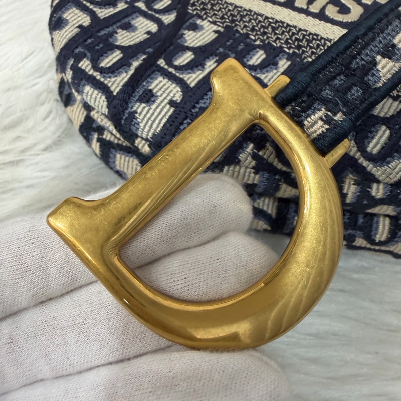 Dior Saddle M0446藍色 緹花 老花 CD 金釦 馬鞍包 手提包單肩包-22