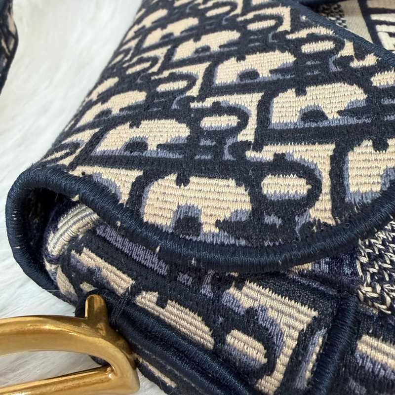 Dior Saddle M0446藍色 緹花 老花 CD 金釦 馬鞍包 手提包單肩包-27