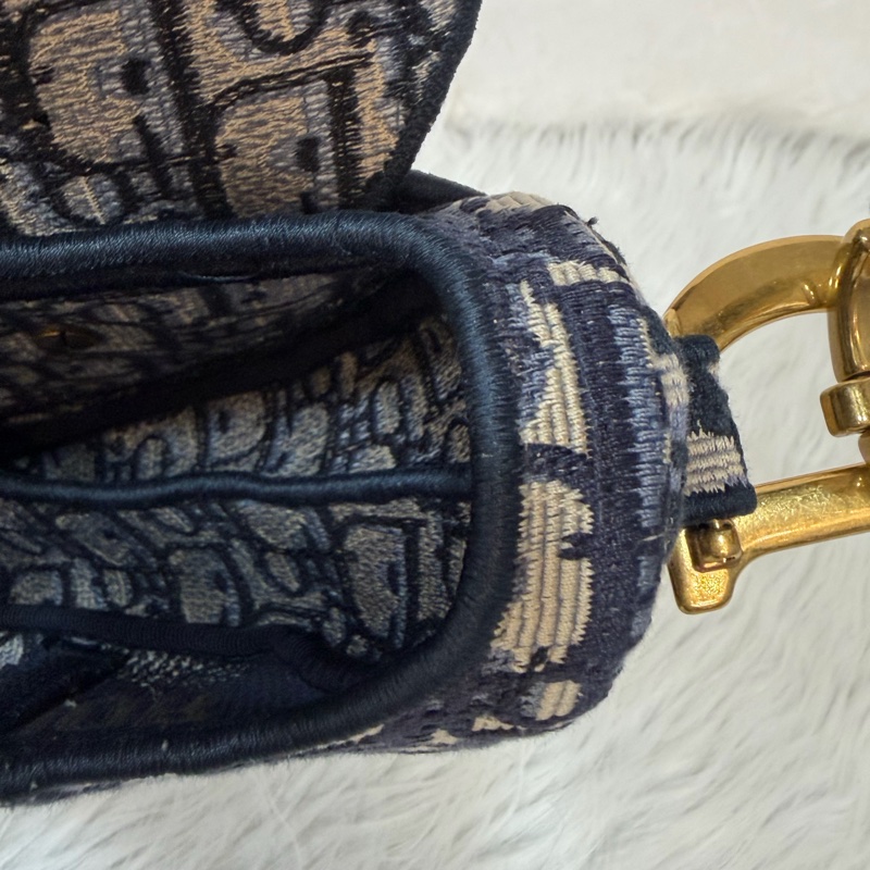 Dior Saddle M0446藍色 緹花 老花 CD 金釦 馬鞍包 手提包單肩包-32