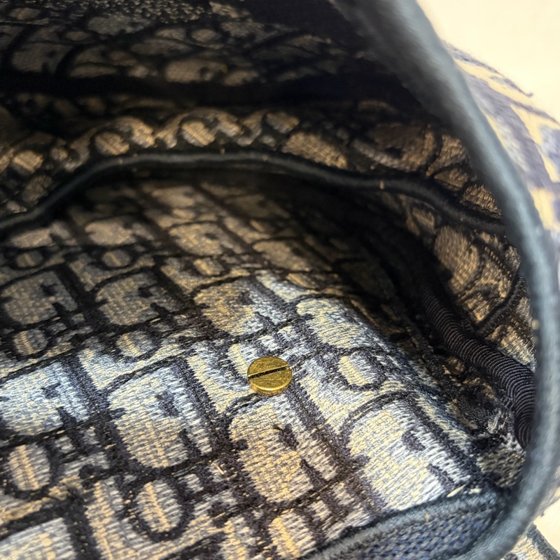 Dior Saddle M0446藍色 緹花 老花 CD 金釦 馬鞍包 手提包單肩包-42