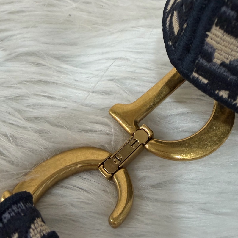 Dior Saddle M0446藍色 緹花 老花 CD 金釦 馬鞍包 手提包單肩包-50