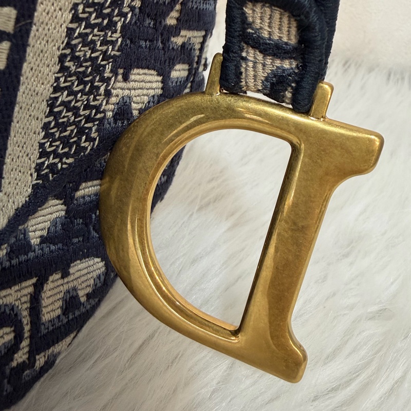 Dior Saddle M0446藍色 緹花 老花 CD 金釦 馬鞍包 手提包單肩包-51