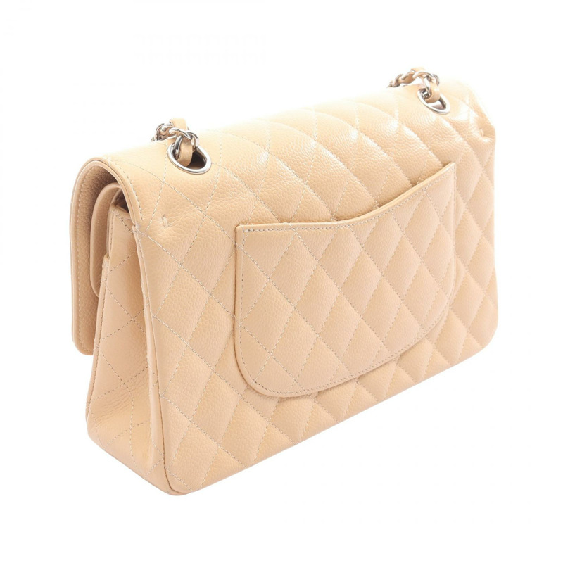 香奈兒 Matelasse W 翻蓋鏈條單背包 A01112 小牛皮 米色 SHW-1