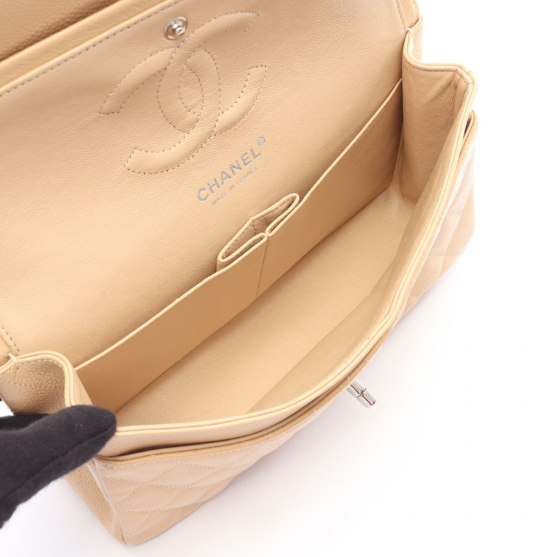 香奈兒 Matelasse W 翻蓋鏈條單背包 A01112 小牛皮 米色 SHW-2