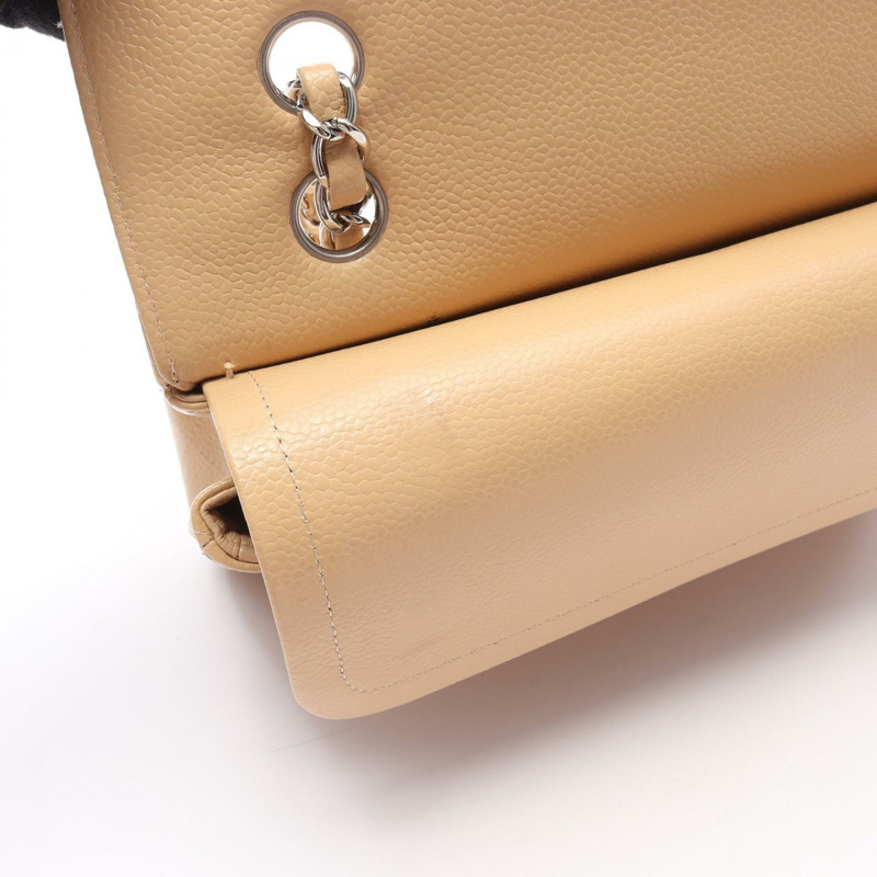 香奈兒 Matelasse W 翻蓋鏈條單背包 A01112 小牛皮 米色 SHW-7