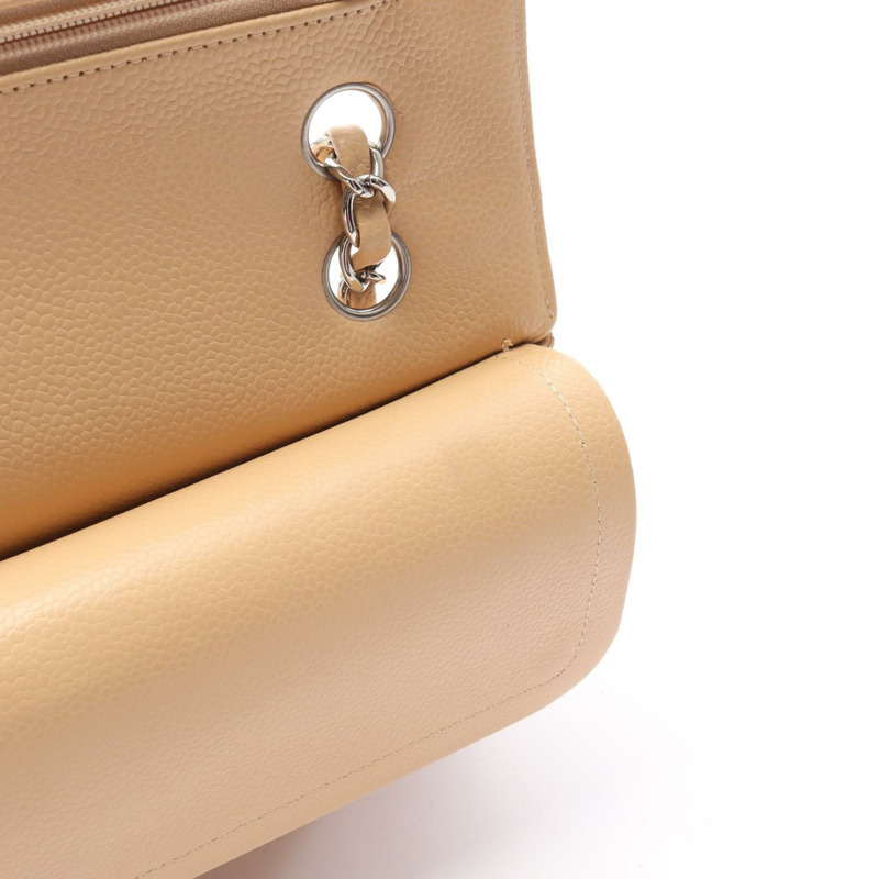 香奈兒 Matelasse W 翻蓋鏈條單背包 A01112 小牛皮 米色 SHW-8